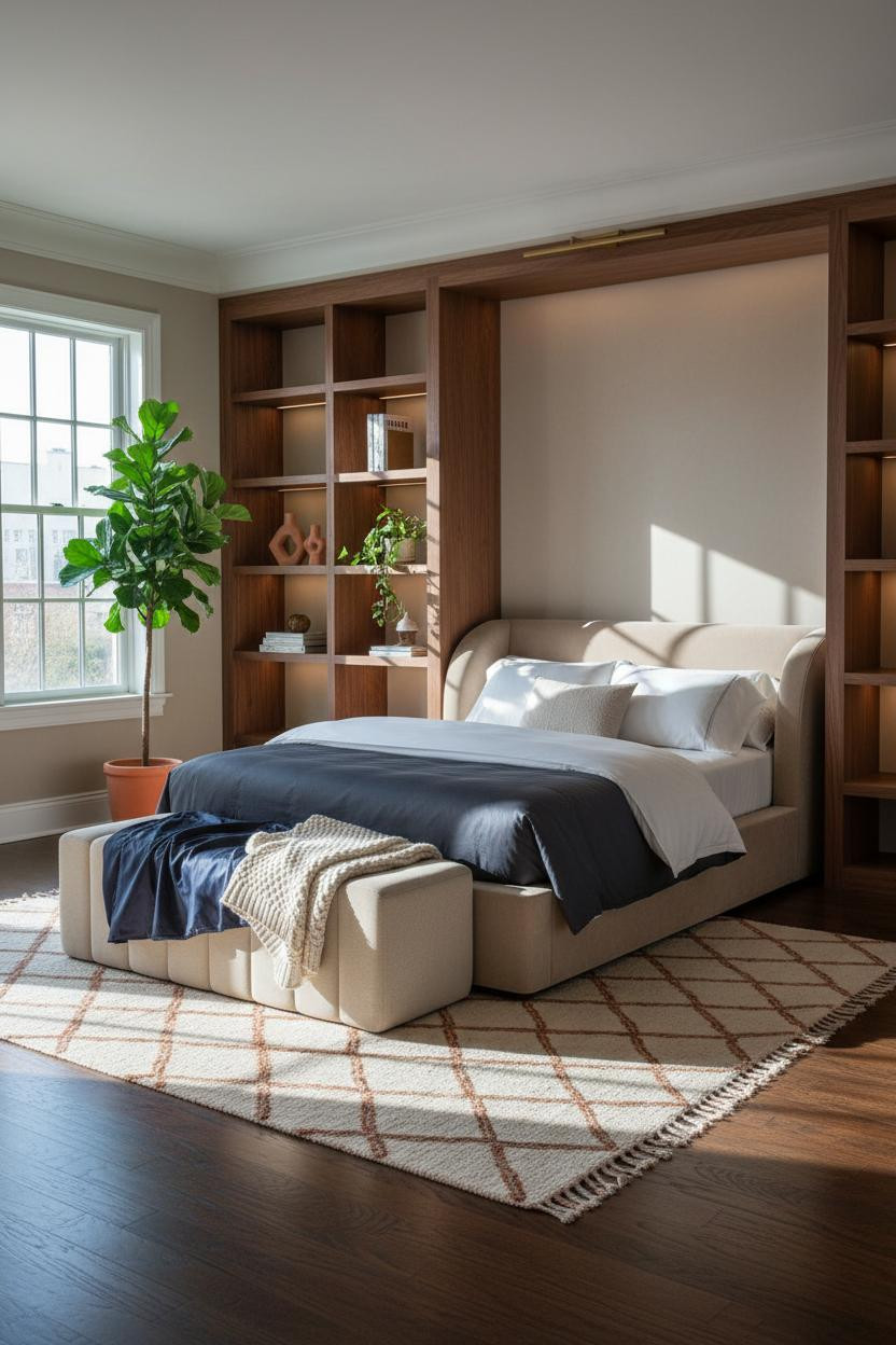 King Bedroom Walnut Shelving Modern