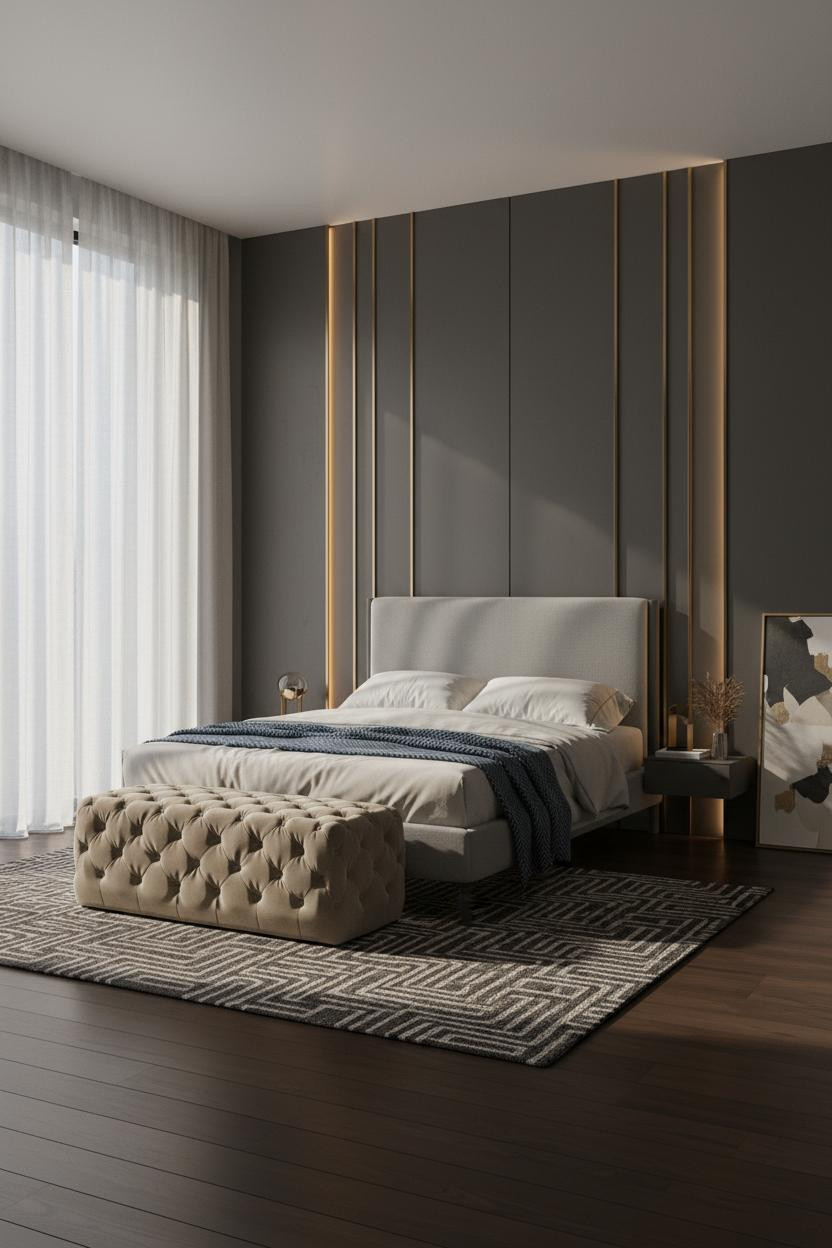Luxury Bedroom Design Charcoal Paneled Modern