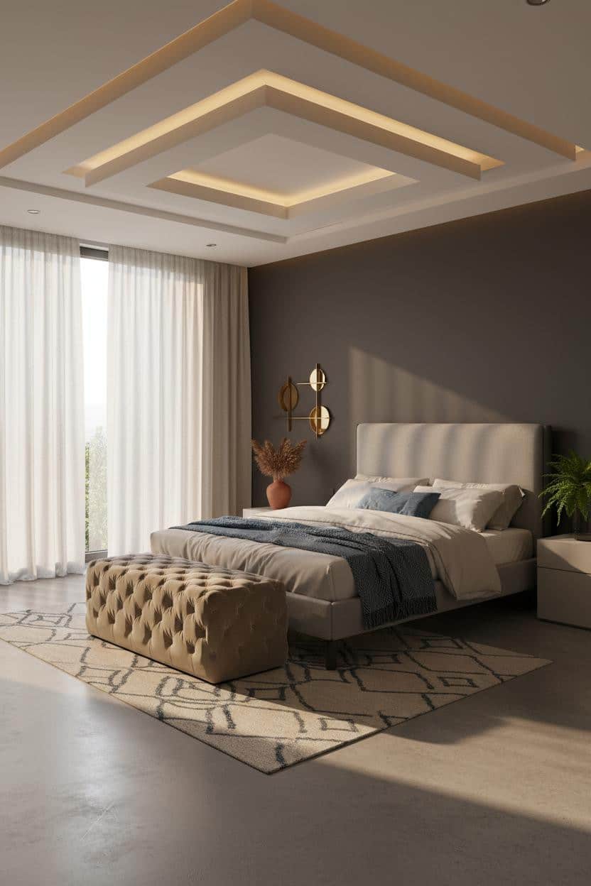 Luxury Bedroom Pop Ceiling Geometric Led