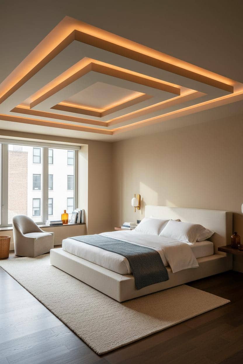 Luxury Bedroom Pop Ceiling Recessed Led