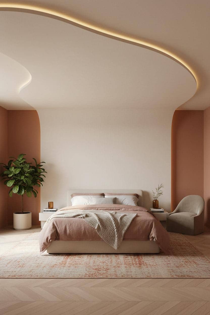Luxury Bedroom Pop Ceiling Wave Form Design