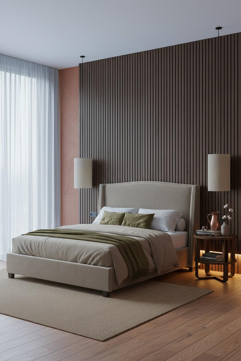 Luxury Boho Bedroom Walnut Wall Design