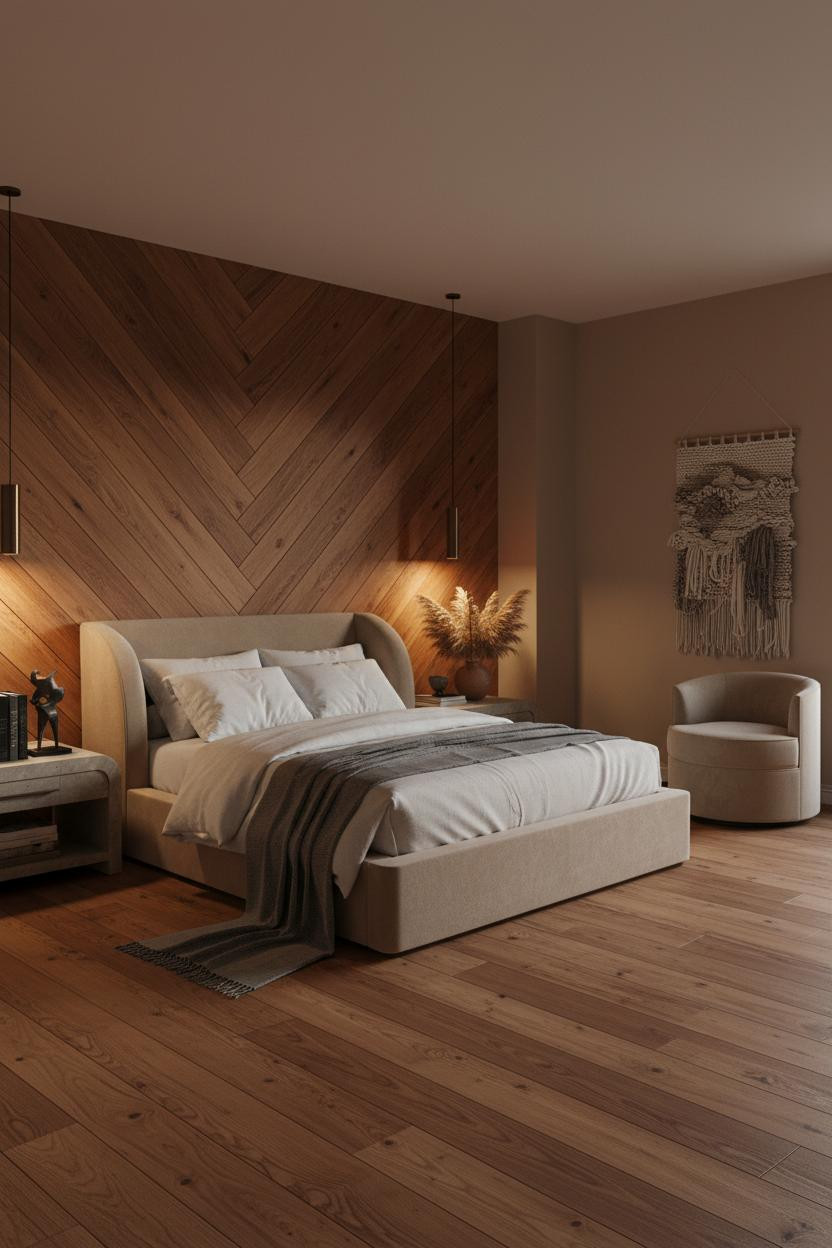 Master Bedroom Herringbone Accent Wall Design