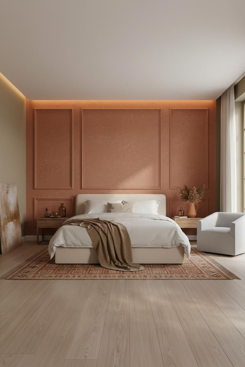 Master Bedroom Mediterranean Design With Terracotta Paneling