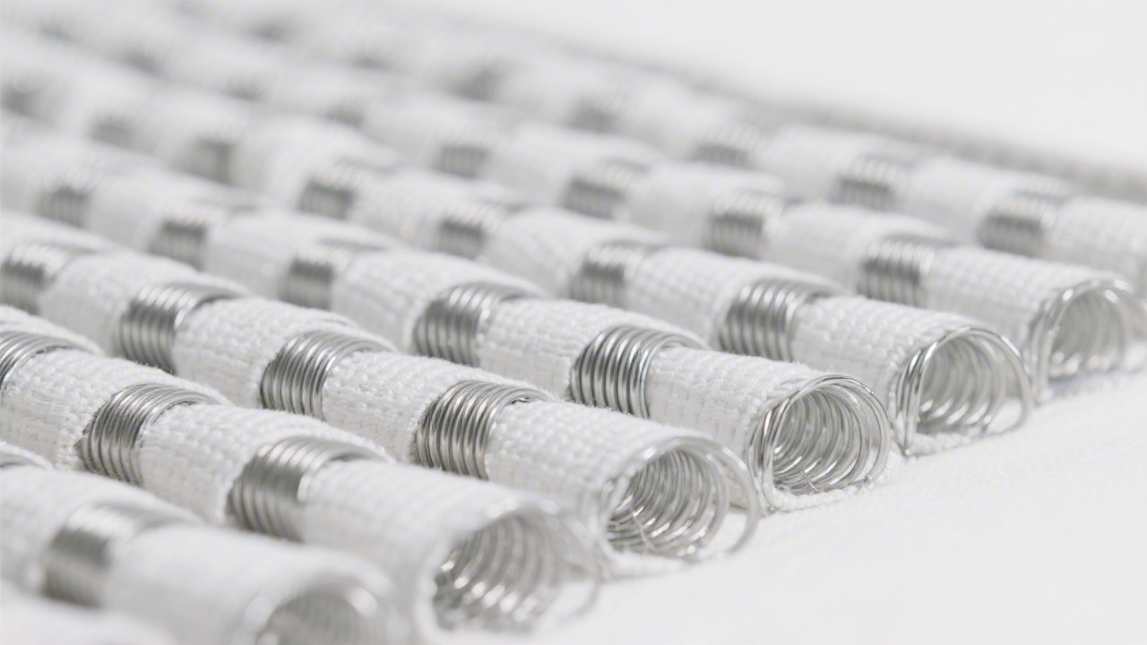 Close-up of mattress pocket coil construction showing individual spring arrangement