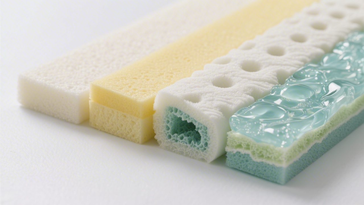 Four types of mattress foam cross-sections compared side by side