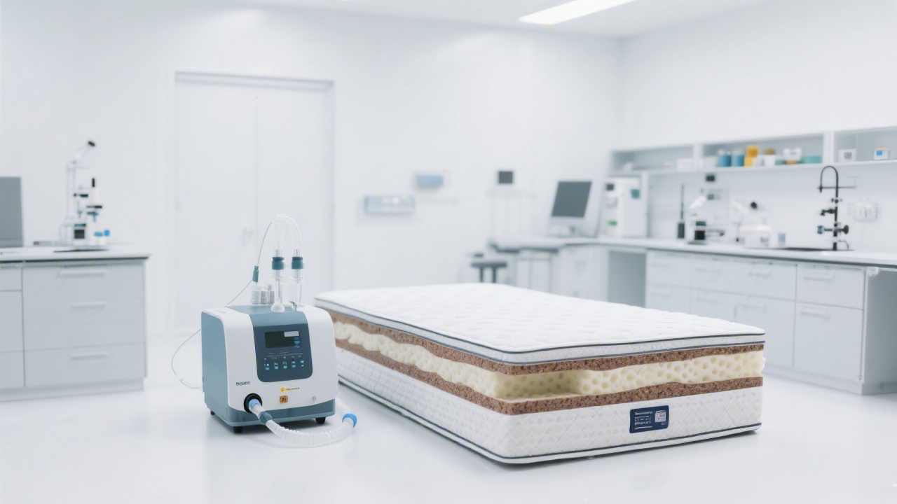 Air quality testing equipment next to mattress foam