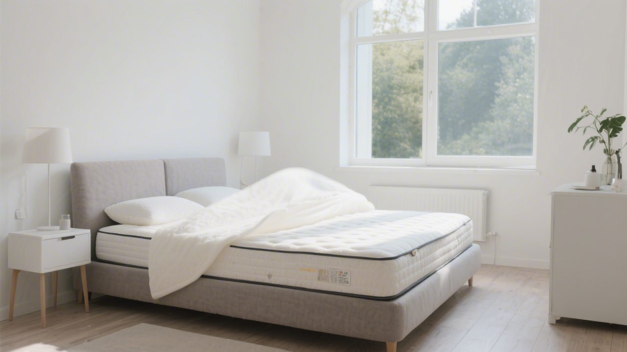 New mattress being ventilated in airy bedroom