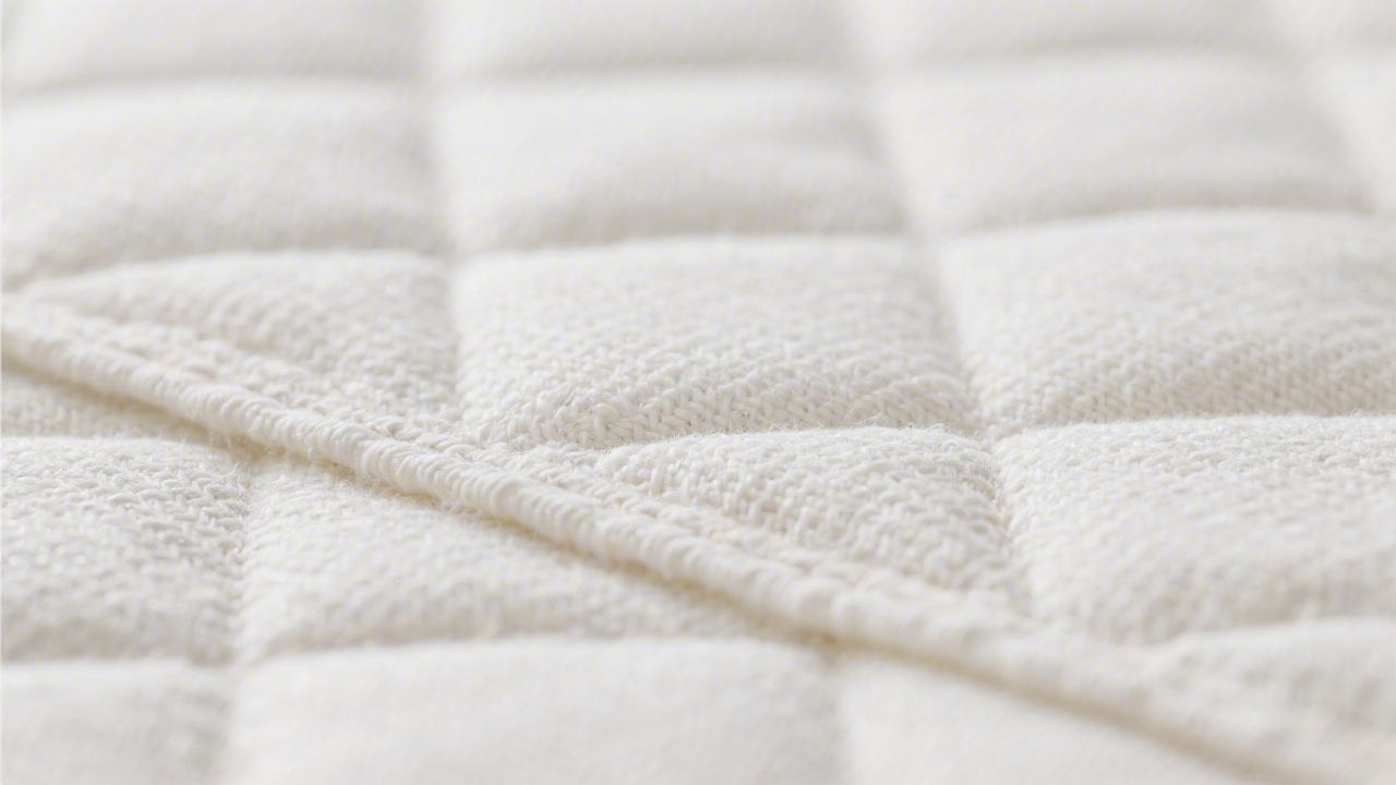 Close-up of mattress ticking woven fabric texture showing thread detail