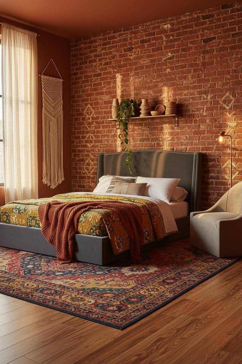 Maximalist Bedroom Boho Terracotta Brick