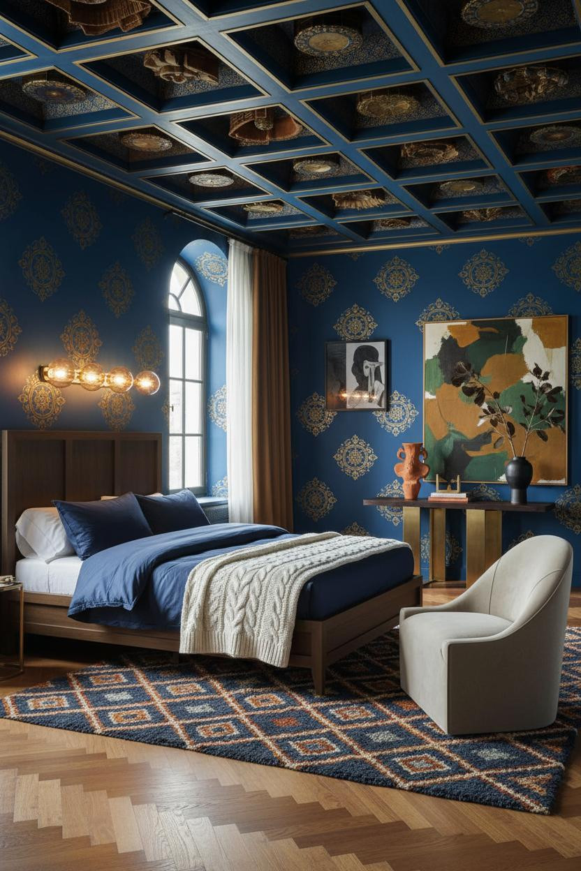 Maximalist Bedroom Eclectic Cobalt Brass