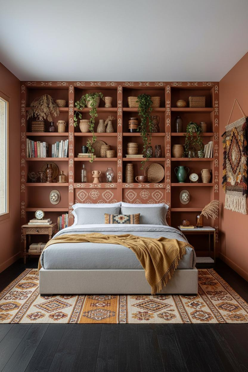 Maximalist Bedroom Eclectic Shelving Design