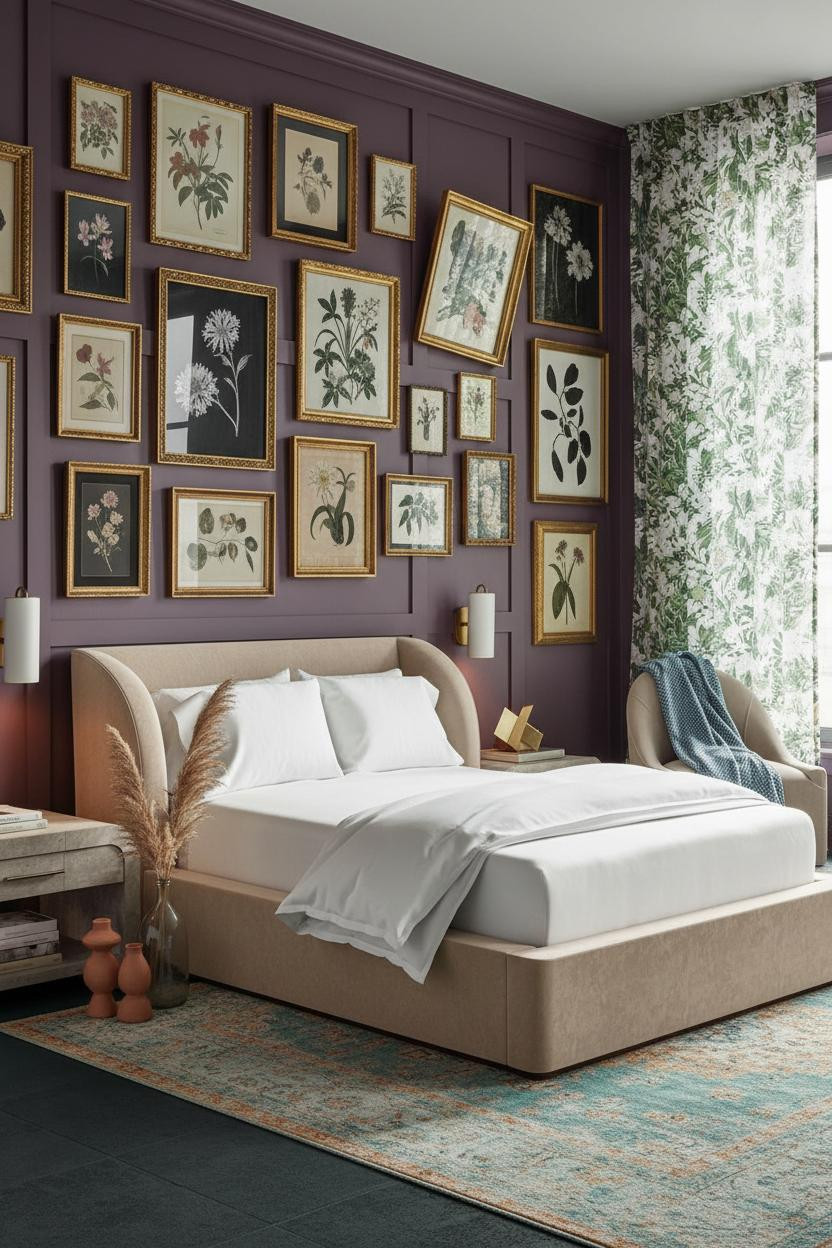 Maximalist Bedroom Gallery Wall Botanical
