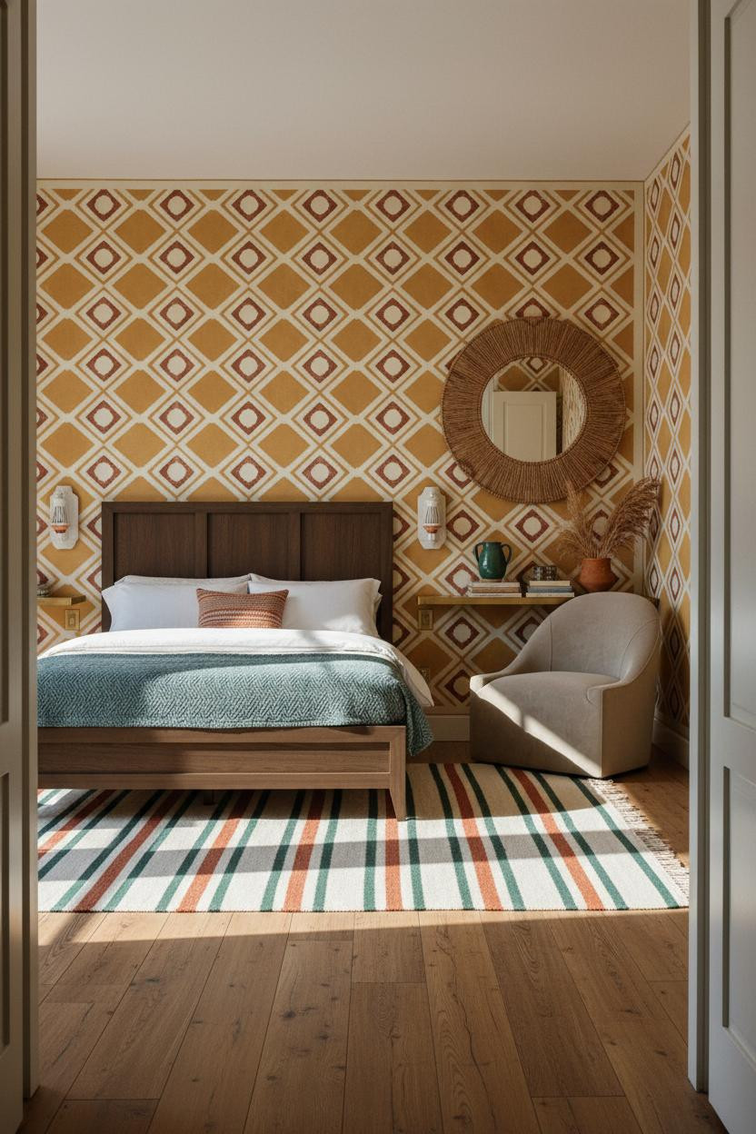 Maximalist Bedroom Geometric Stencil Pattern