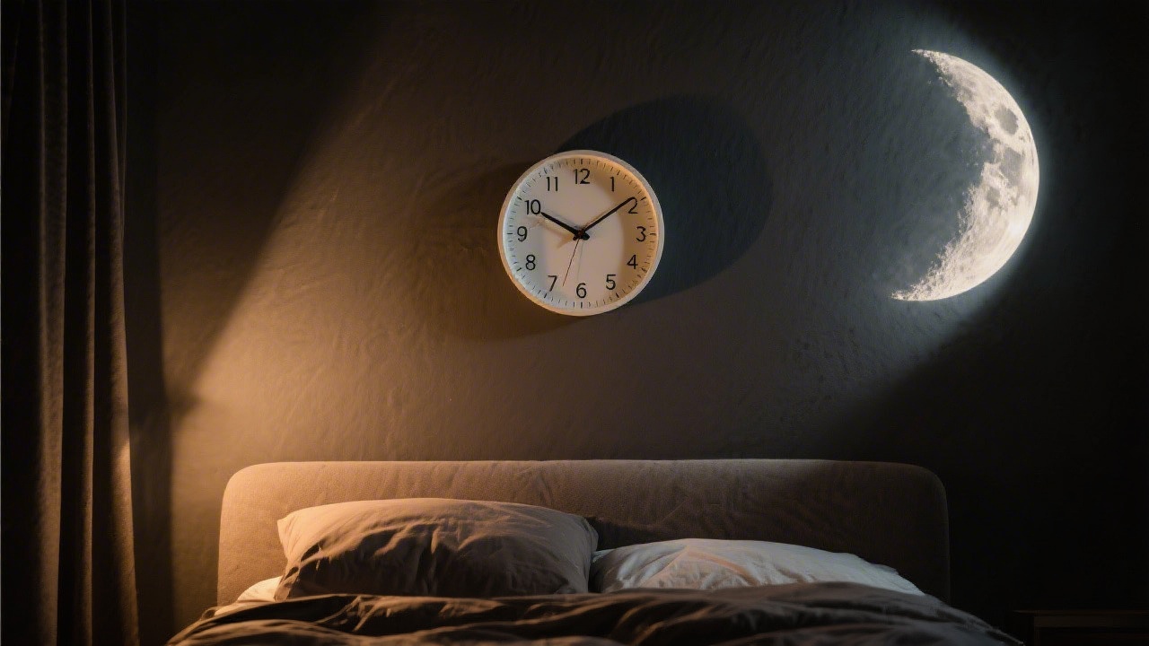 Wall clock with moonlight representing melatonin timing for optimal sleep onset