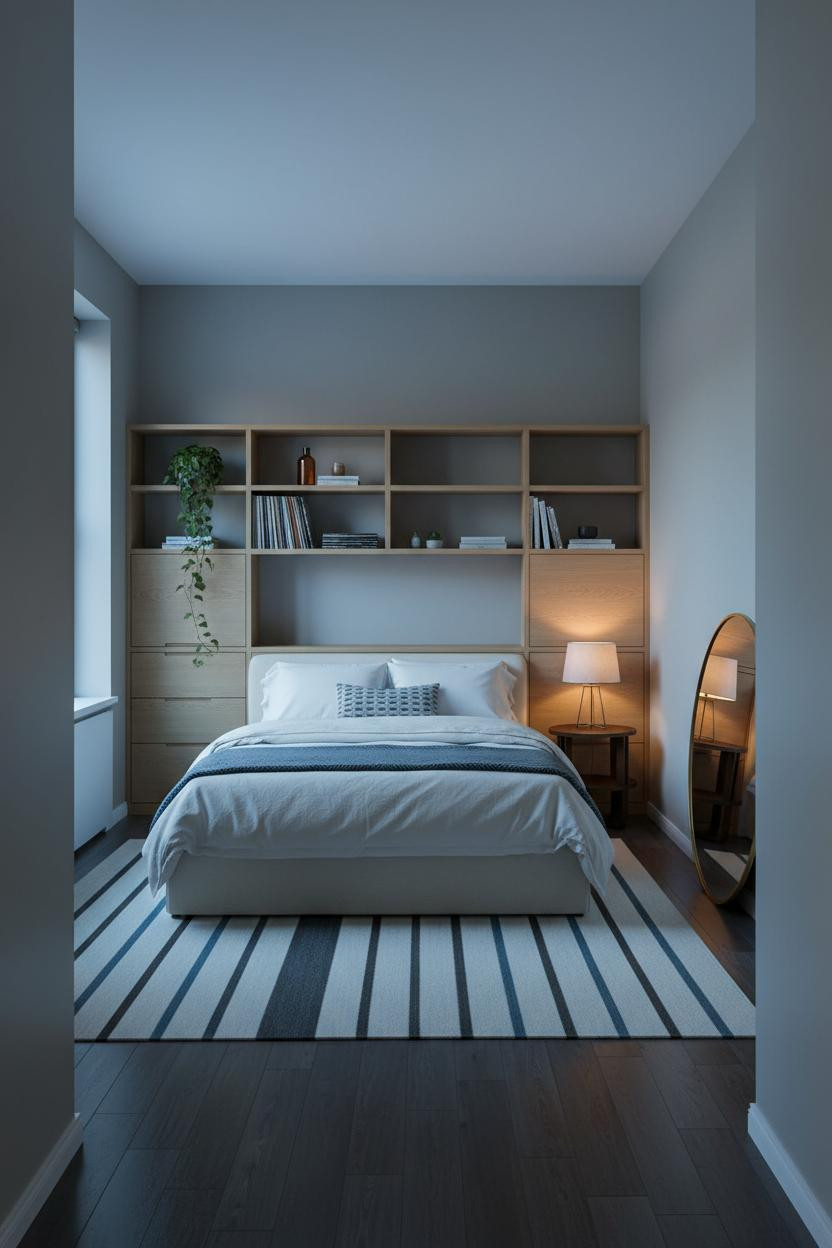 Mini Studio Apartment Built In Shelving