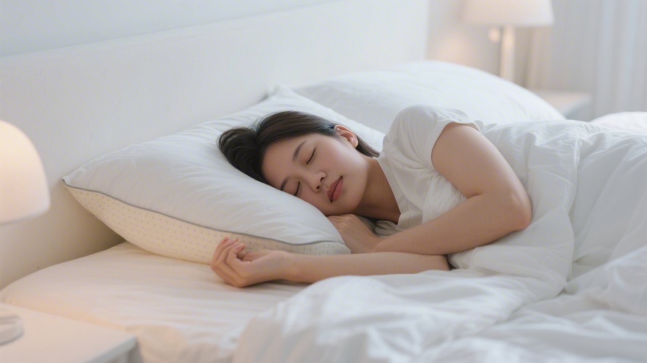 Person sleeping comfortably on their side with supportive anti-snore pillow