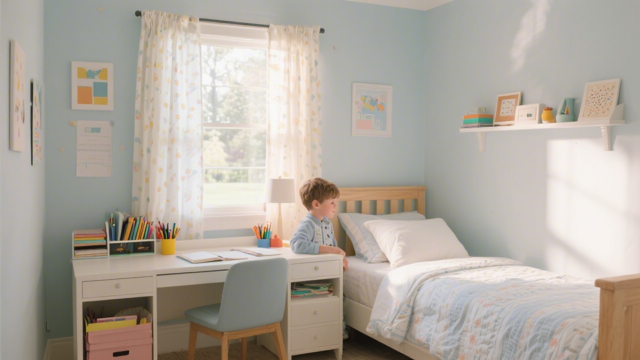 Child's bedroom organized for back to school sleep schedule