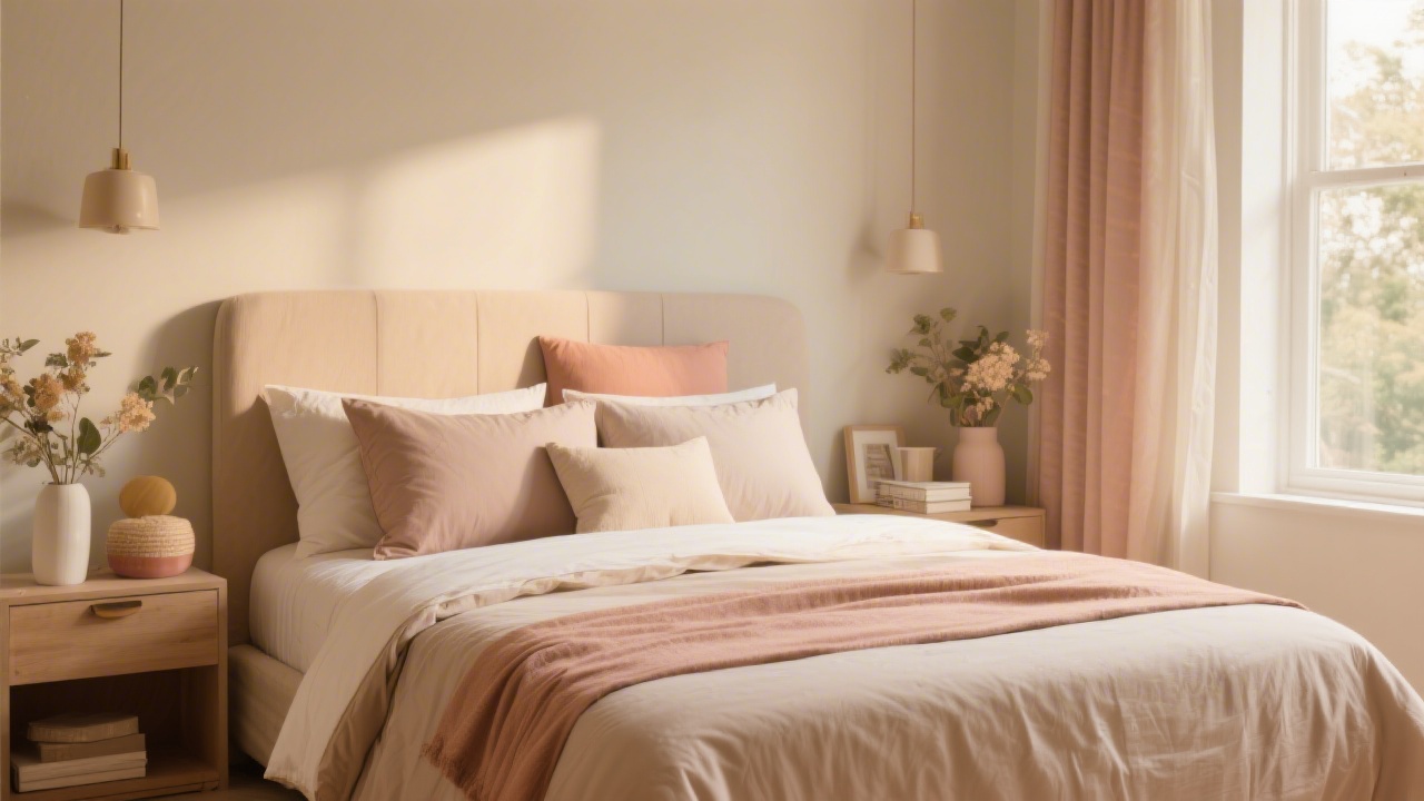 Cohesive bedroom with coordinated bedding color palette