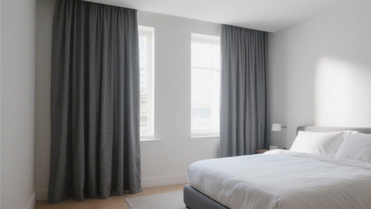 Bedroom blackout curtains for better sleep — floor-to-ceiling dark linen panels