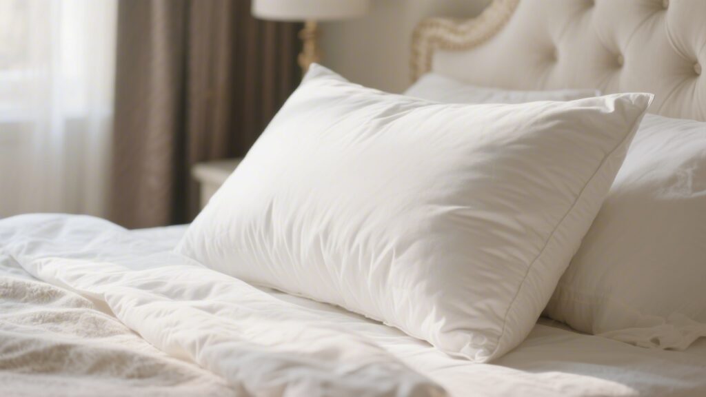 Luxury goose down pillow with soft loft on an elegant bed