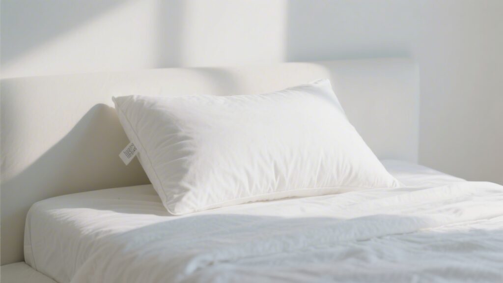 Hypoallergenic pillow on a clean minimalist bed for allergy sufferers