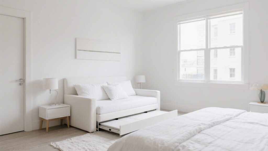 Modern daybed with trundle pulled out in a guest room