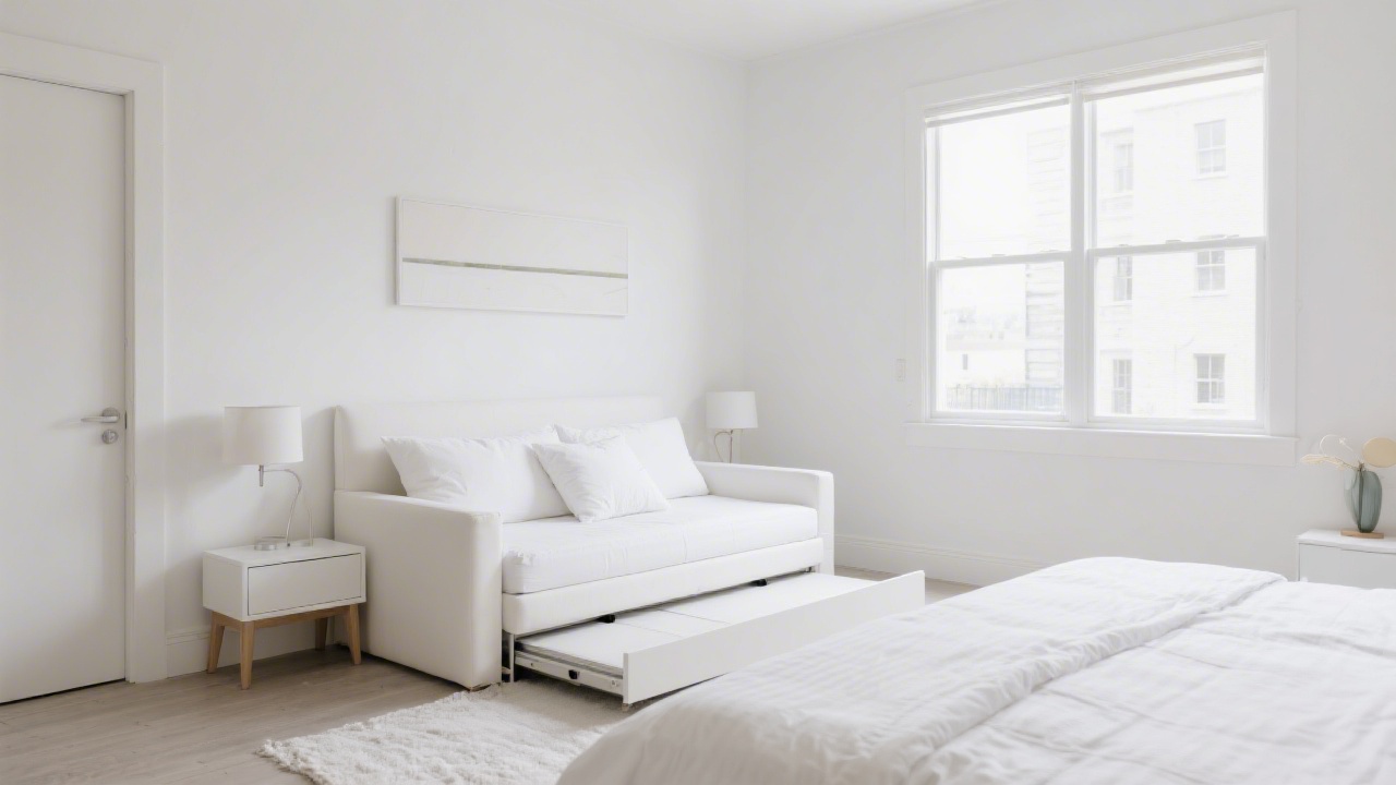 Modern daybed with trundle pulled out in a guest room