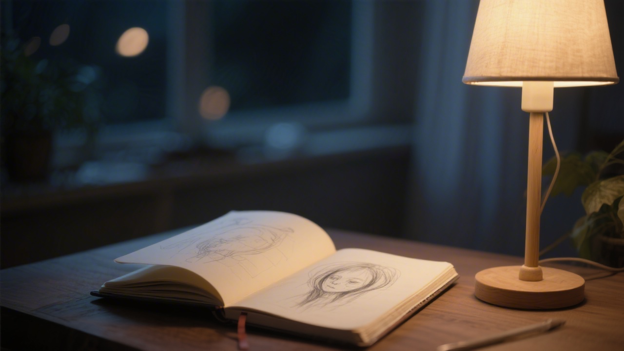 Open dream journal beside a lamp at night for dream incubation practice