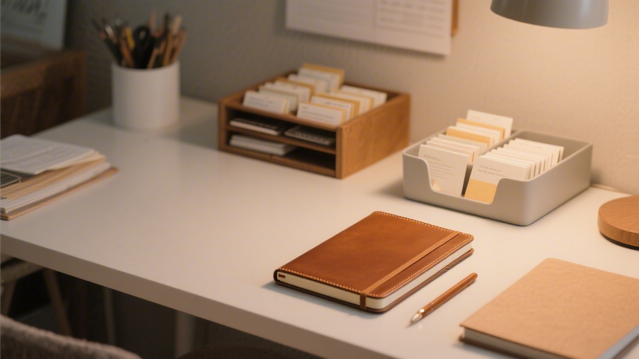 Clean organized desk representing GTD trusted system and mental clarity for sleep