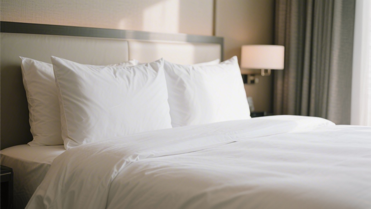 Crisp white hotel bedding on a luxury bed