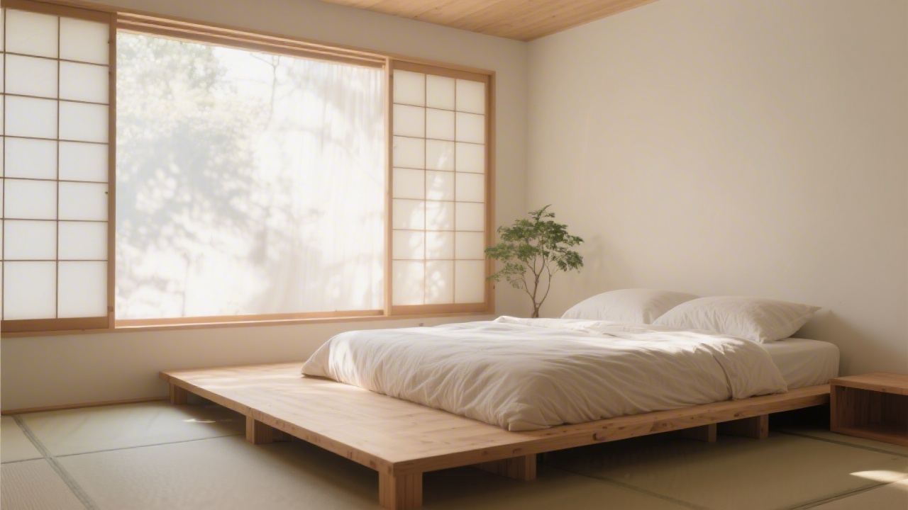 Japanese minimal bedroom representing ikigai and purposeful restful sleep