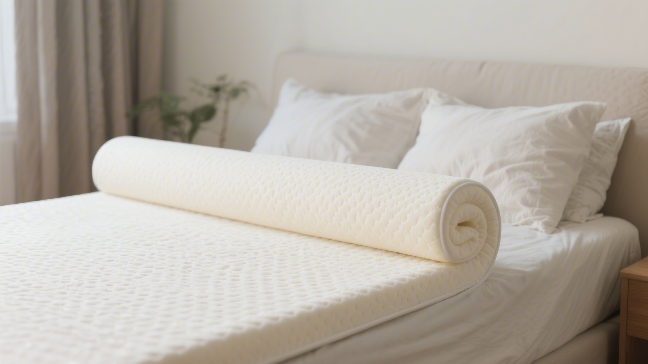 Natural latex mattress topper on bed showing texture and quality