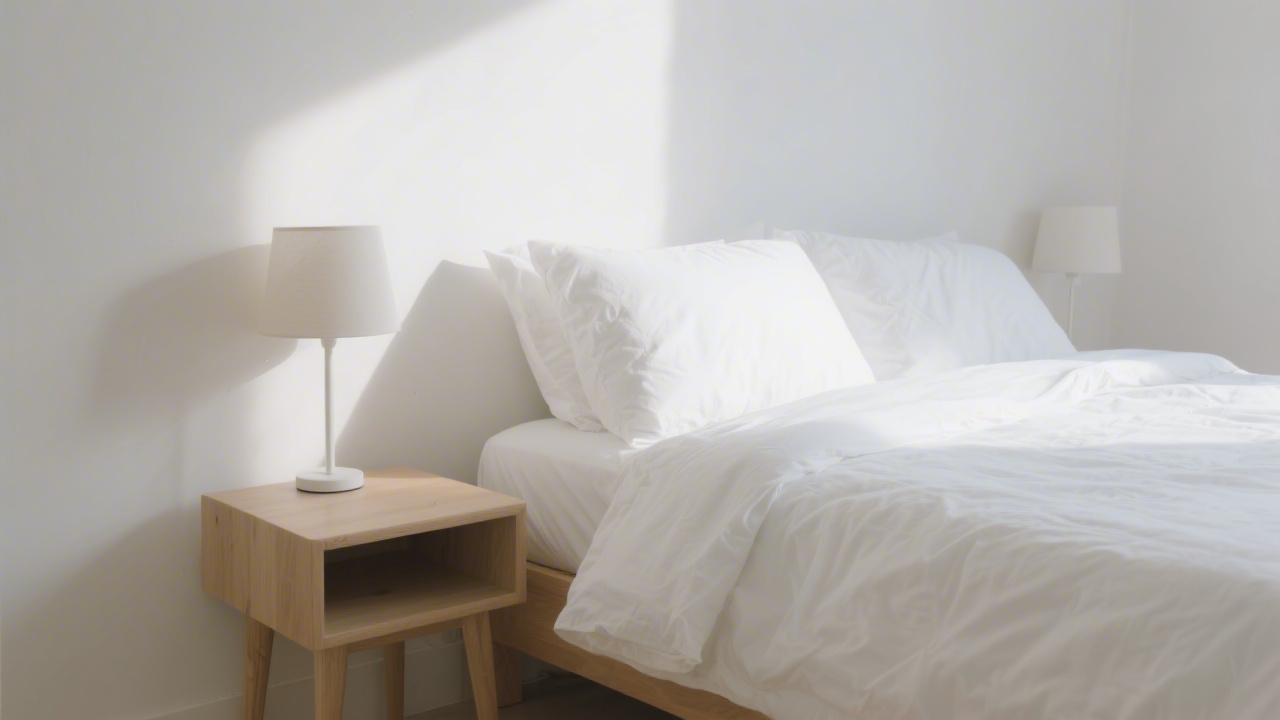 Fresh bedroom setup with white linen and single lamp — best mattress after divorce guide