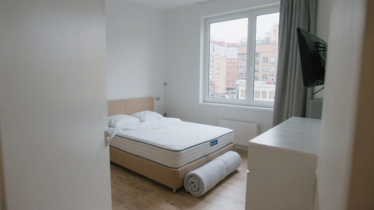 Apartment bedroom with compressed mattress box — best mattress for apartment renters 2026