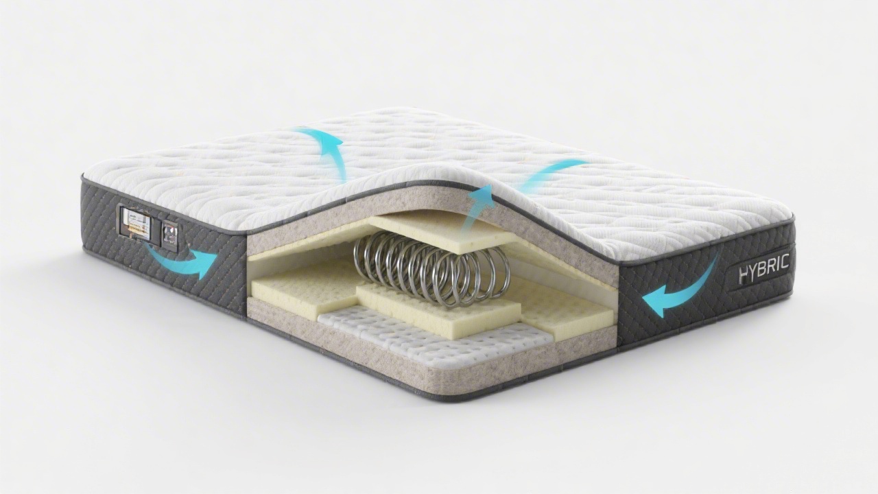 Hybrid mattress cross-section showing airflow through coil layers