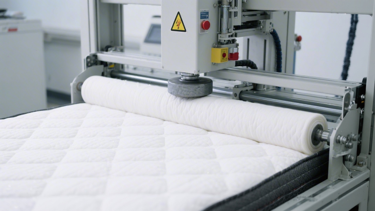 ASTM rollator durability testing machine on a mattress in a laboratory