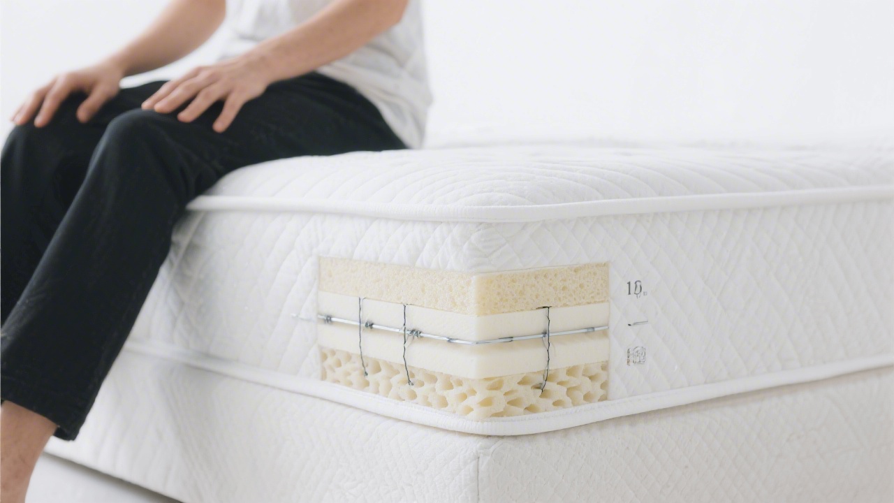 Person testing mattress edge support by sitting on the side