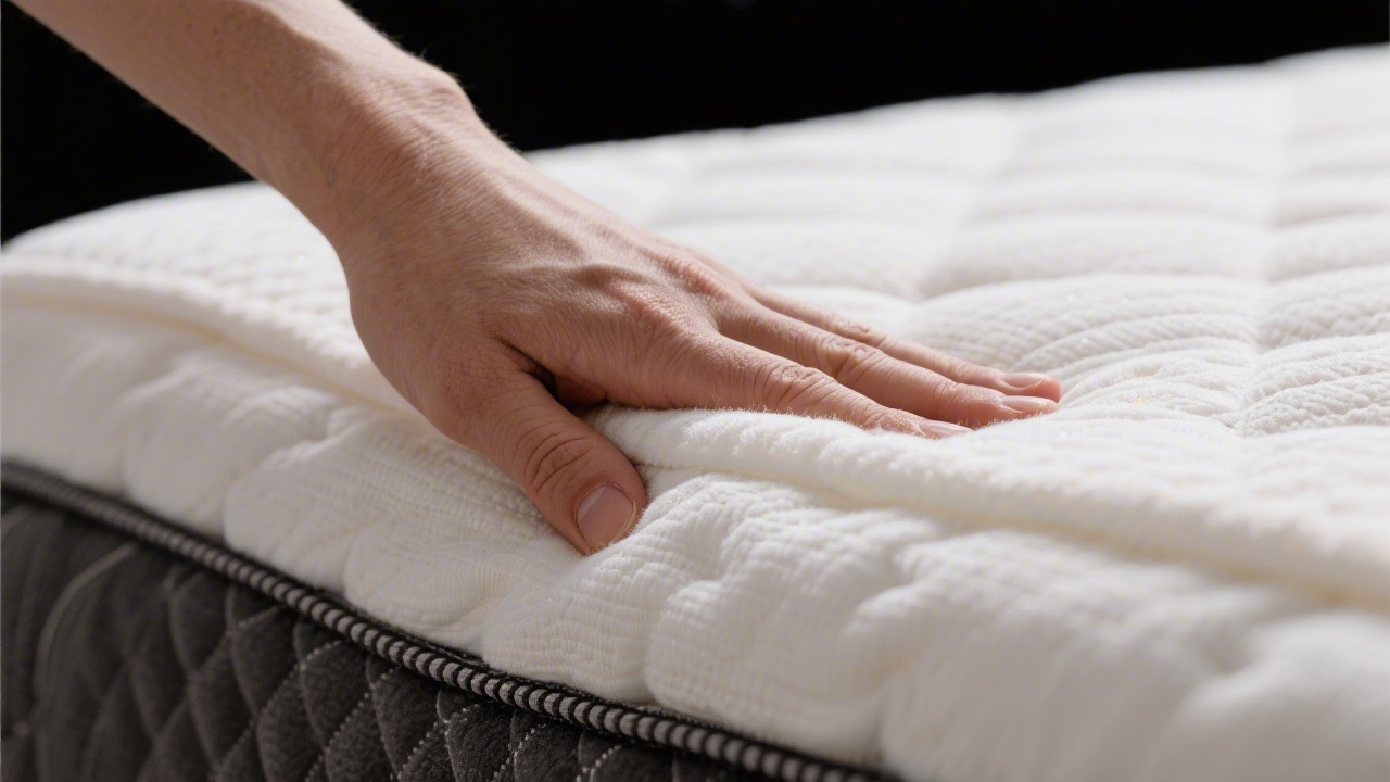 Hand pressing mattress showing different material responses bounce and contouring