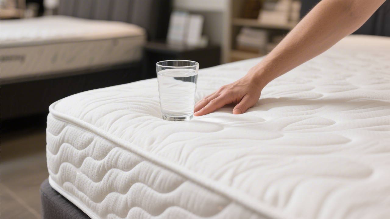 Water glass test on a mattress demonstrating motion isolation