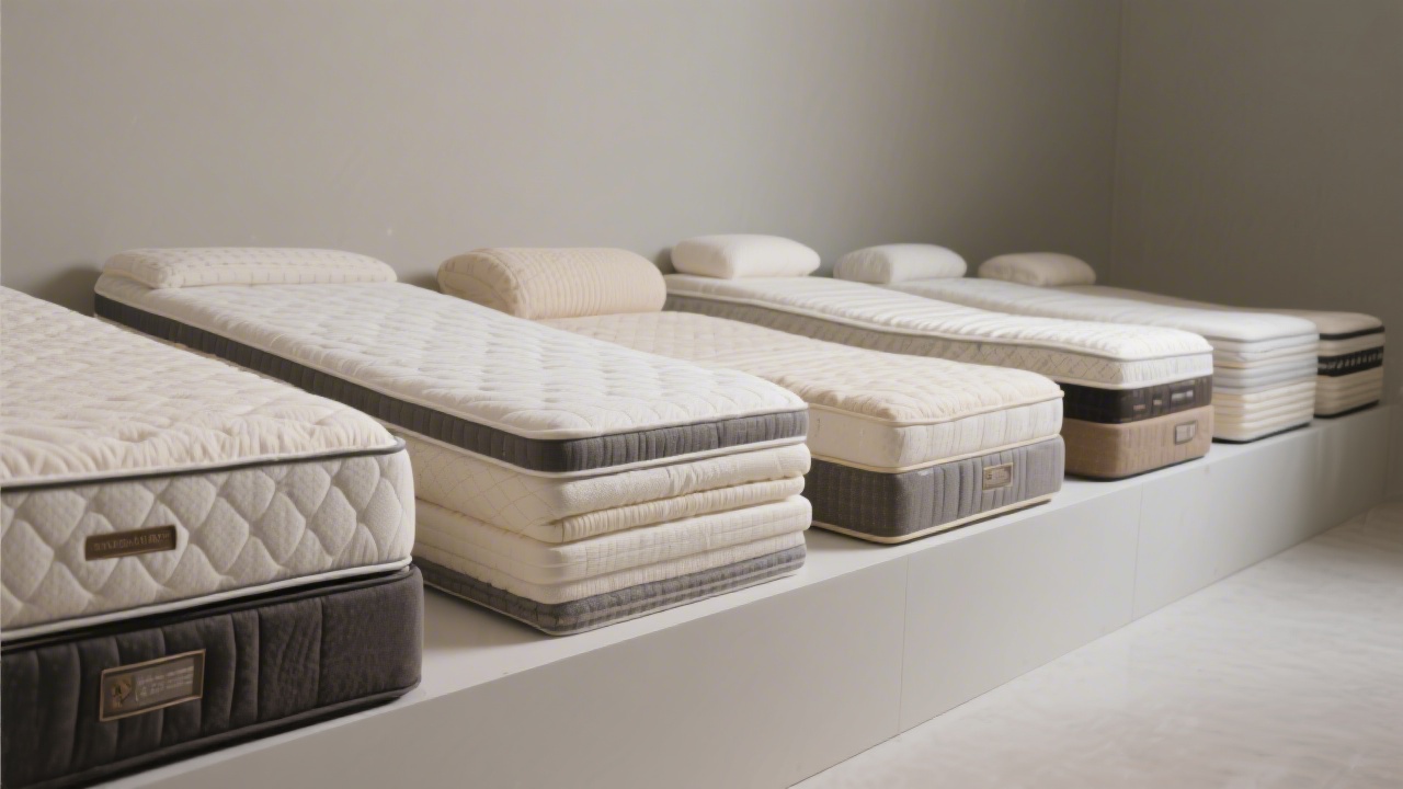 Multiple mattress models arranged side by side for a visual comparison