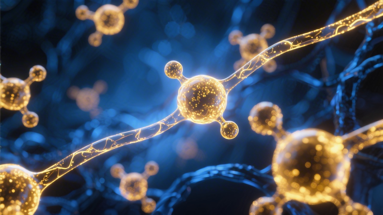 Neurotransmitter molecules at a synapse illustration