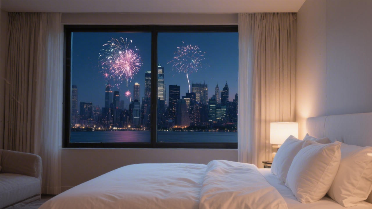 Bedroom on New Year's Eve with peaceful sleeping setup