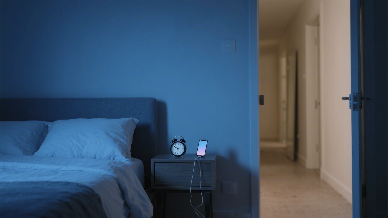 Bedroom nightstand with alarm clock instead of phone for better sleep