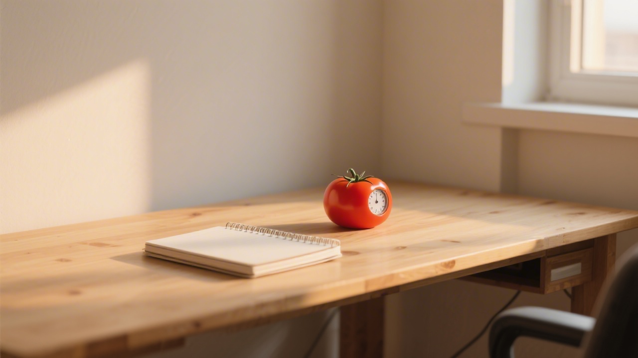 Pomodoro timer on a clean desk representing focus and rest cycles