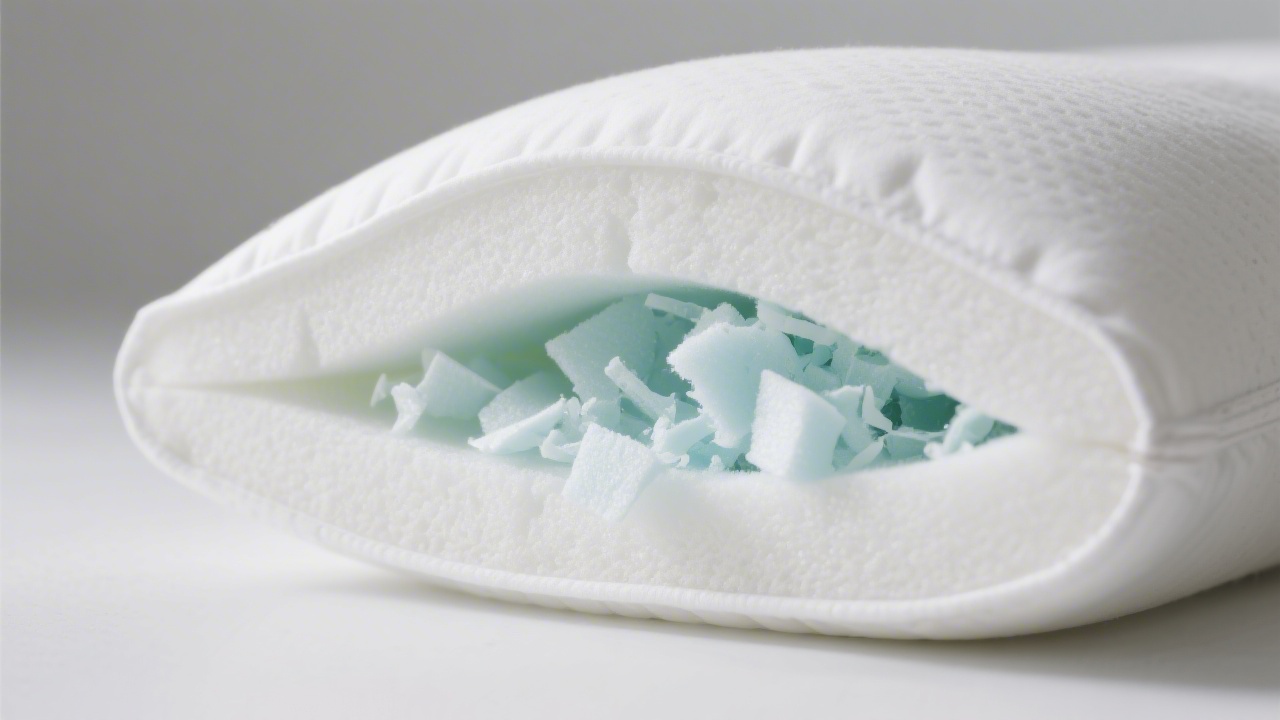Shredded memory foam pillow cross-section showing adjustable fill