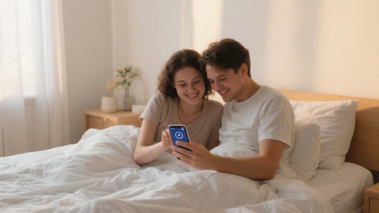 Couple reviewing sleep tracker data together for sleep accountability