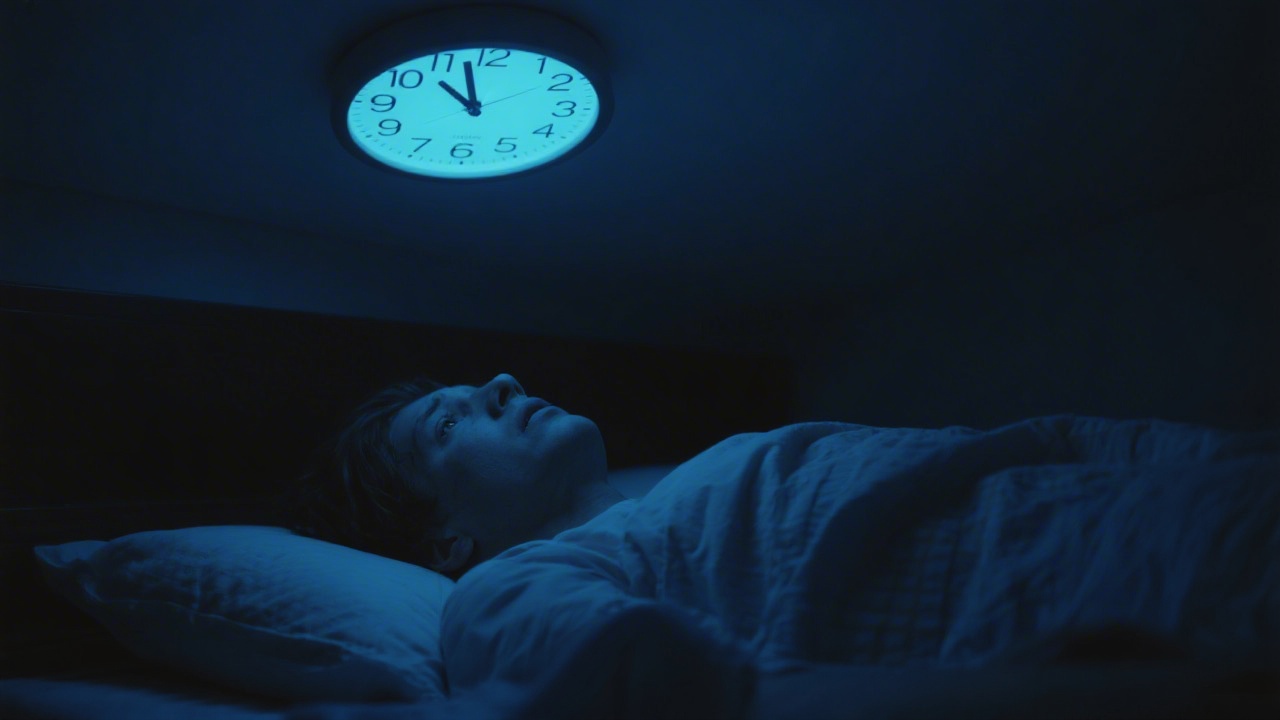 Person lying awake at night with sleep anxiety