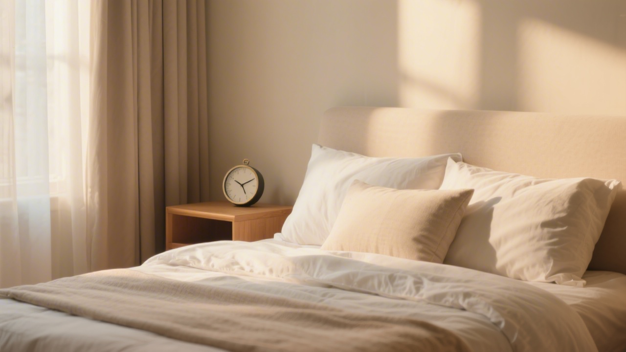 Peaceful bedroom with warm morning light and quality linens