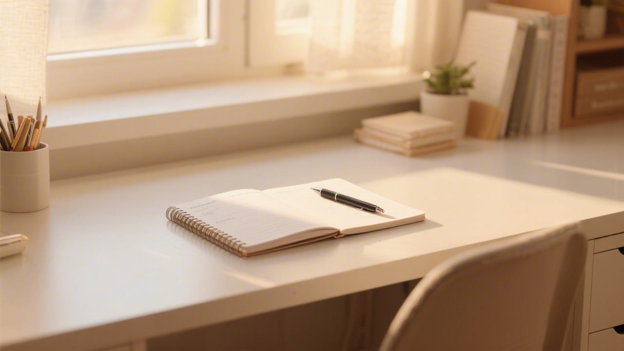 Sleep diary notebook with pen on a desk for conducting a sleep audit